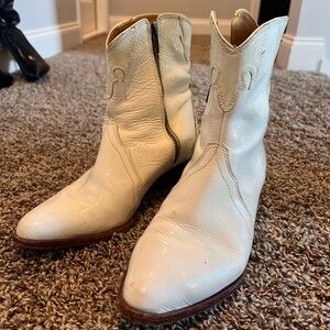 Free people white leather booties.
